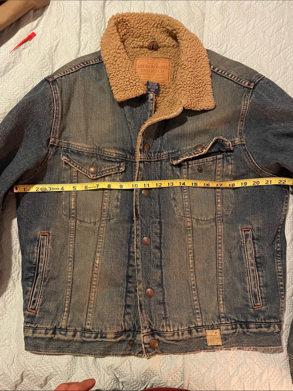 Abercrombie & Fitch Blue Denim Jacket with Tan Sherpa Collar